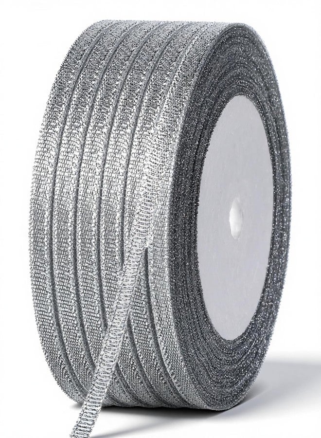 Zelphvt 6 Rolls Silver Glitter Ribbon,150 Yards 1/4inch Shimmer Sheer Thin Glitter Ribbon Sparkly Metallic Fabric Ribbons Thin Sparkly Fabric Ribbons for Gifts DIY Party Wrapping Wedding Decoration and Crafts - Image 1